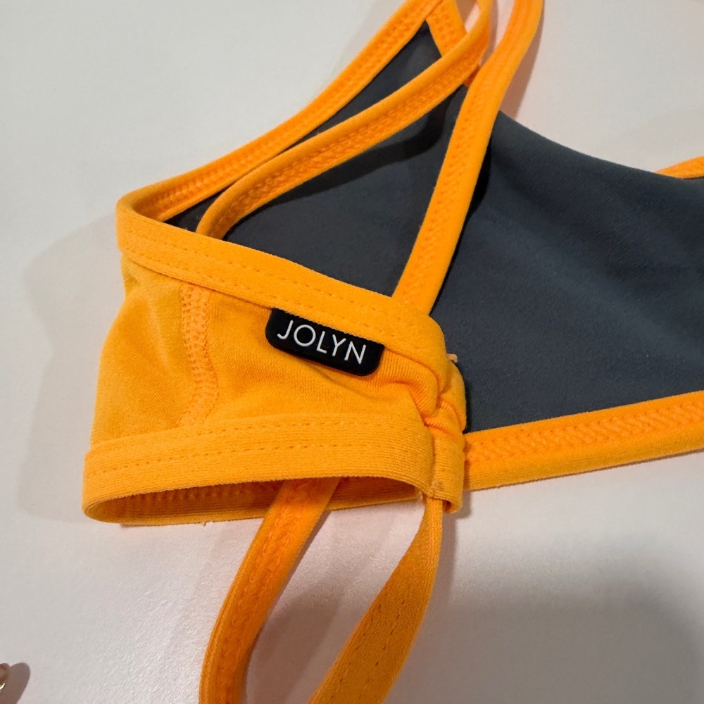 Jolyn Orange Triangle Bikini Top Medium Fixed Tie Back Ladder Cutout Athletic - Picture 2 of 4